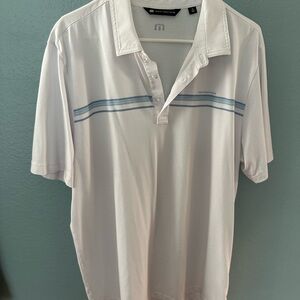 Travis Mathew White Polo with Light Blue Accents